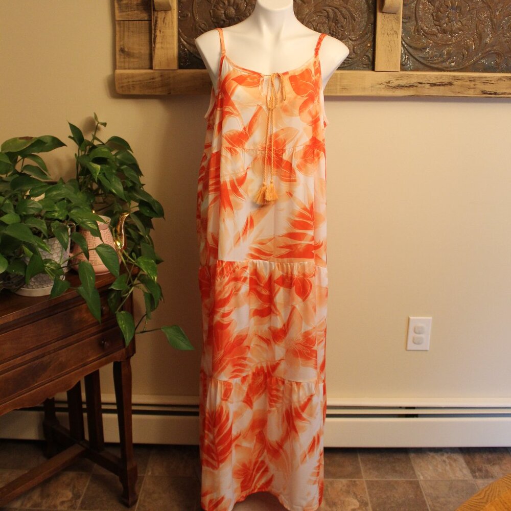 NWT Lula Roe Orange Tiered Floral Carina Maxi Dress size XL